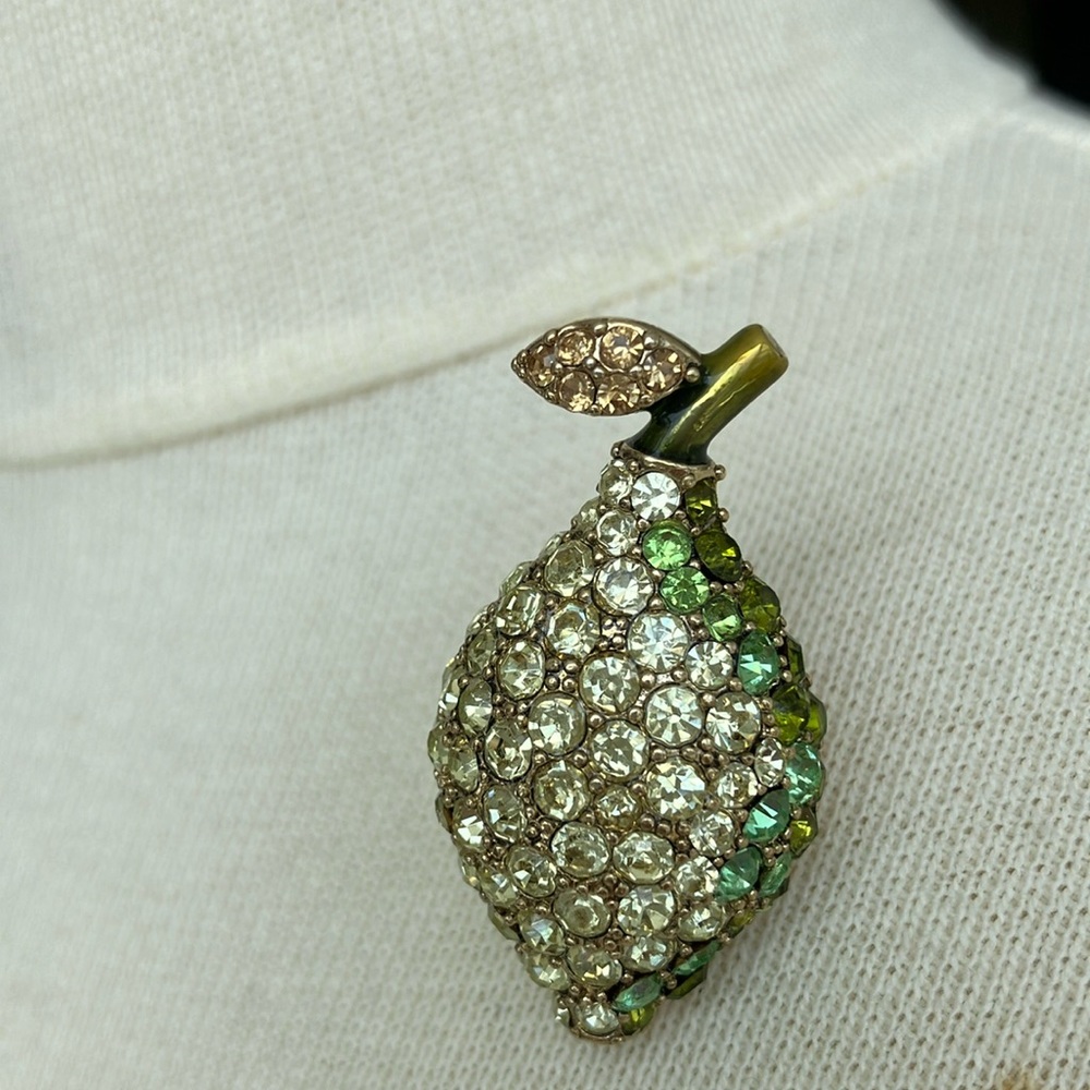 NWOT  Jeweled Green & Gold Pear Brooch. (Stamped on back, unable to read Brand.)